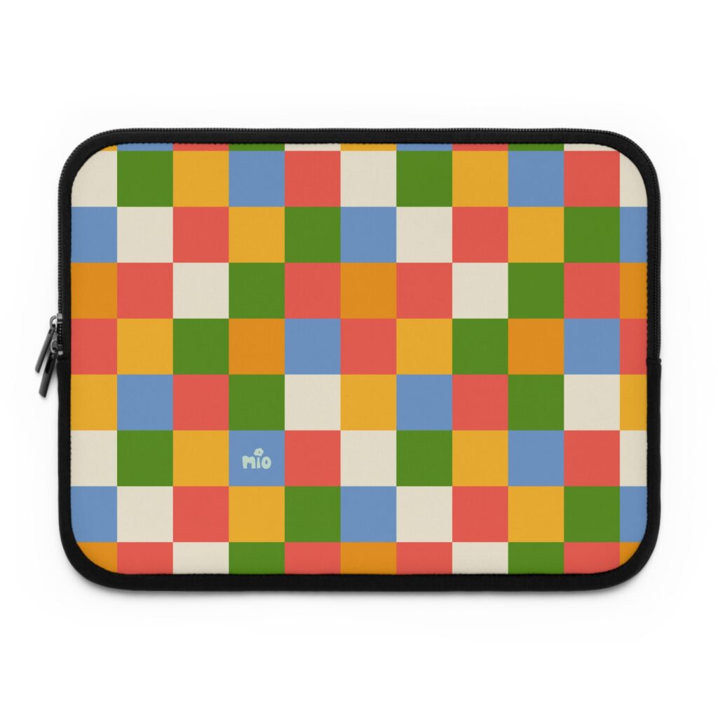Bright retro block pattern in playful tones of orange, blue, and green. This cute laptop sleeve by Miodoi brings joy and positive energy to your daily routine