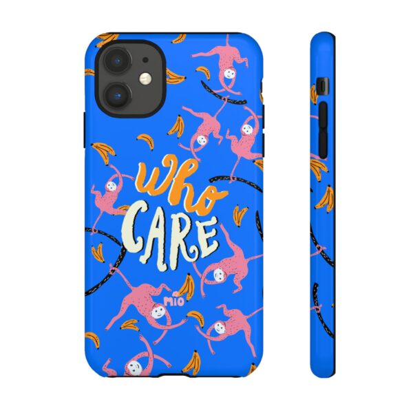 Add a splash of humor and color to your phone with the Who Cares funny monkey phone case, perfect for creative, bold, and funny people. Compatible with iPhone, Google Pixel, and Samsung Galaxy phones. Artwork by Miodoo Illustration